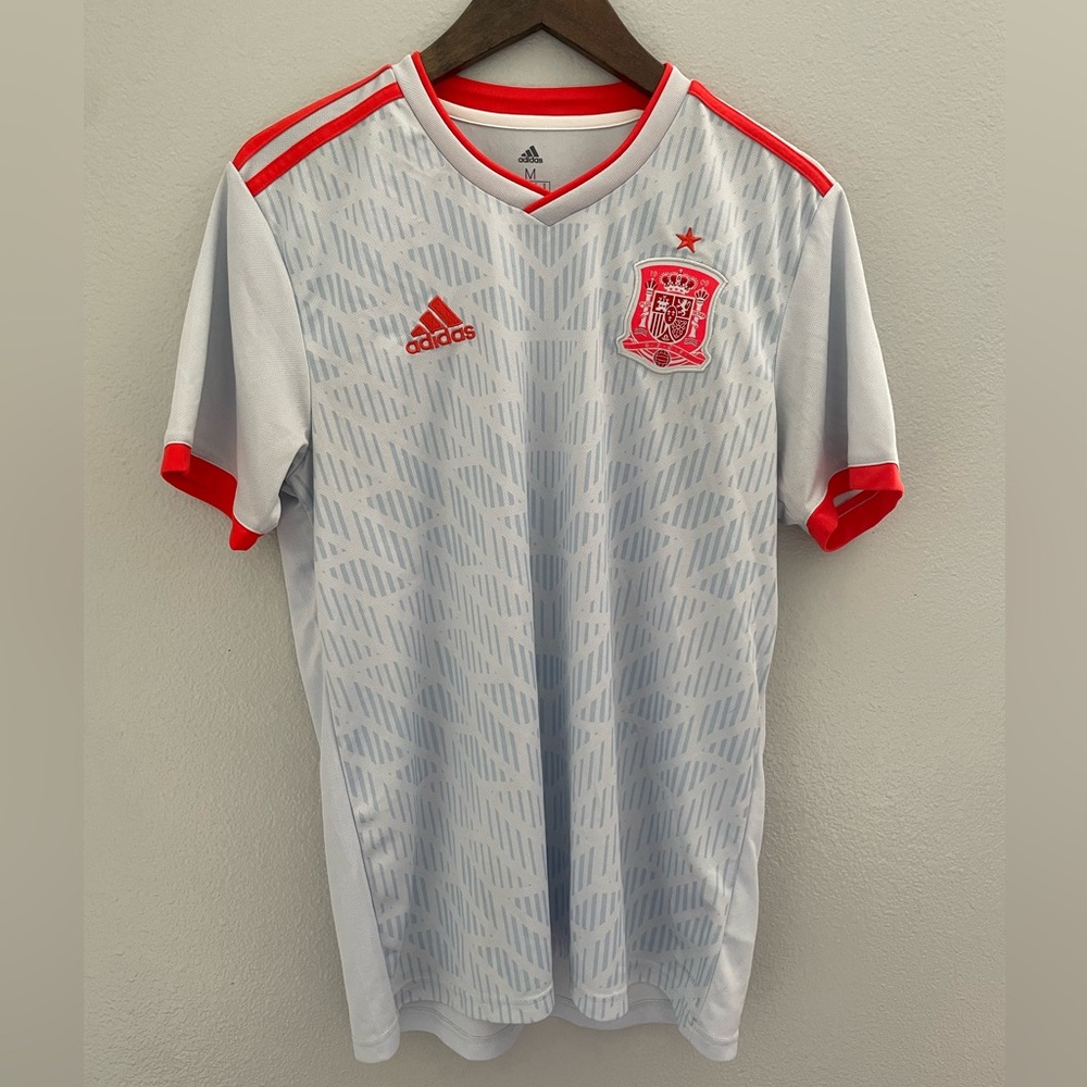Adidas Spain Football Jersey in White and Red